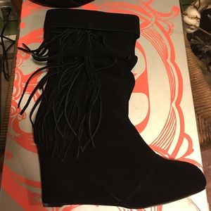 Kelsi Dagger Carousel Black Suede Fringe Boot 8